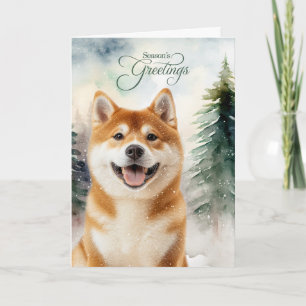 Tarjeta Festiva Saludos de temporada de perro Akita Bosque