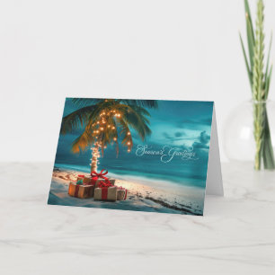 Tarjeta Festiva Saludos de temporada en la Palm Tropical Beach Isl