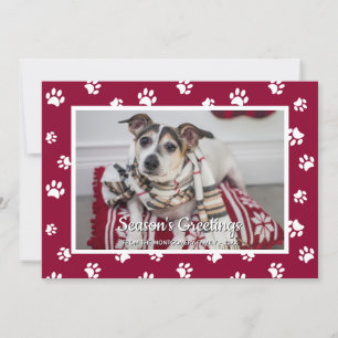 Tarjeta Festiva Saludos de temporada Huellas de patas rojas y blan