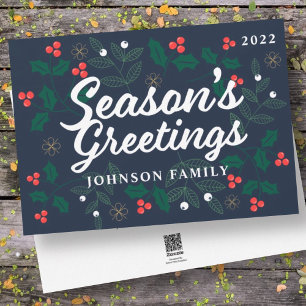 Tarjeta Festiva Saludos de temporada moderna bayas de acebo follaj