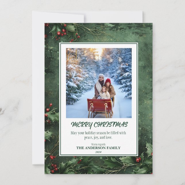 Tarjeta Festiva Saludos de temporada: Navidades de Holly Jolly (Anverso)