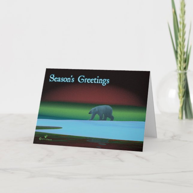 Tarjeta Festiva Saludos de temporada - Oso polar con luces polares (Anverso)