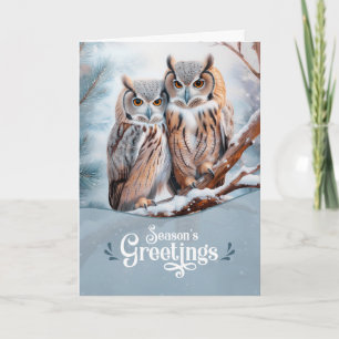 Tarjeta Festiva Saludos de Temporada Pareja de Búhos del Bosque