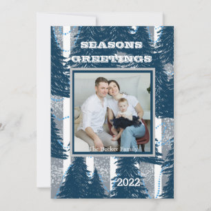 Tarjeta Festiva Saludos de temporada Personalizado Navy Plata Pine