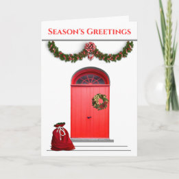 Tarjeta Festiva Saludos de temporada Puertas rojas Guirnalda Bolsa