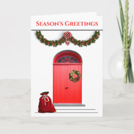 Tarjeta Festiva Saludos de temporada Puertas rojas Guirnalda Bolsa