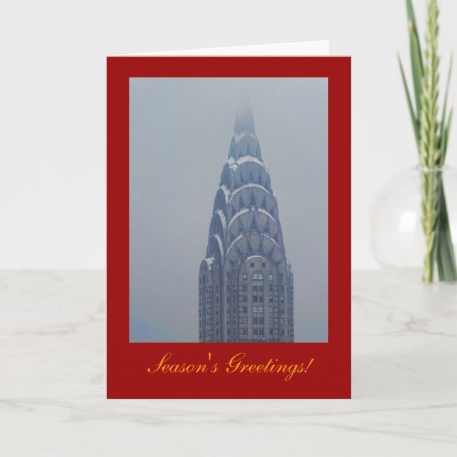Tarjeta Festiva Saludos de temporada: Snowcapped Chrysler Building (Anverso)