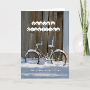 Tarjeta Festiva Saludos de temporada - Vieja bicicleta cubierta de