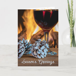 Tarjeta Festiva Saludos de Temporada Vino Tinto y Piñas