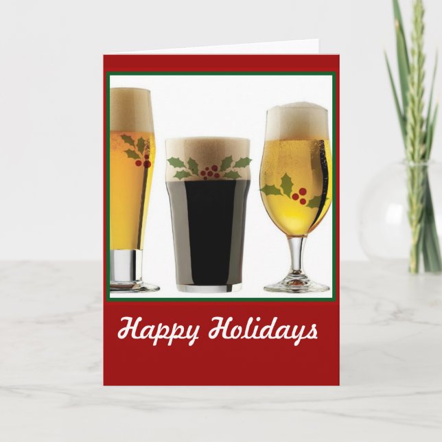 Tarjeta Festiva Saludos de vacaciones de Beer Glasses (Anverso)
