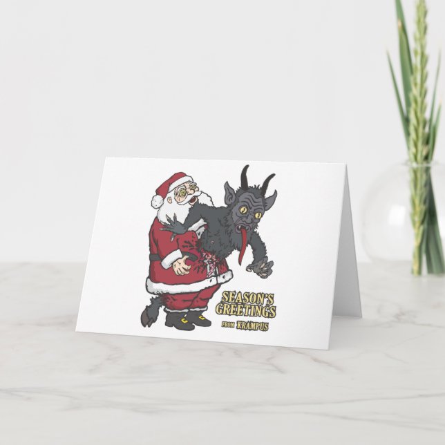 Tarjeta Festiva Saludos de vacaciones de Krampus (y Santa) (Anverso)