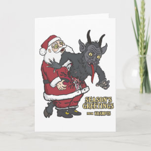 Tarjeta Festiva Saludos de vacaciones de Krampus (y Santa)