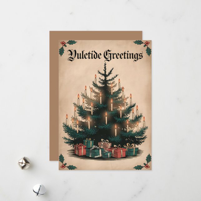 Tarjeta Festiva Saludos de Yuletide - Árbol de velas festivo (Anverso/Reverso In Situ)