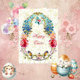 Tarjeta Festiva Saludos decorativos felices de Pascua Aves de Pasc