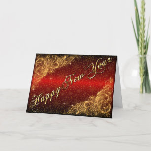 Tarjeta Festiva Saludos del Año Nuevo con Florish y la chispa