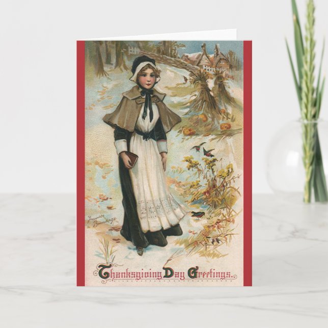 Tarjeta Festiva Saludos del Día de Acción de Gracias con una pereg (Anverso)