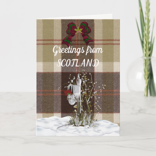 Tarjeta Festiva Saludos Desde Escocia Bannockbane Tartan (Anverso)