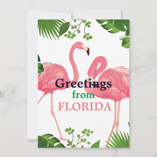 Tarjeta Festiva Saludos desde Florida, diseño tropical (Anverso)