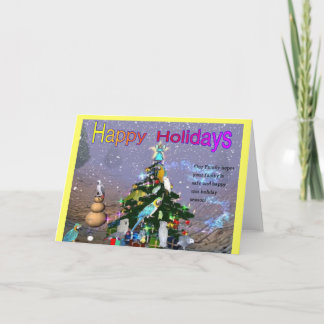 Tarjeta Festiva Saludos emplumados del día de fiesta de la familia