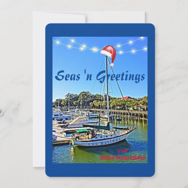 Tarjeta Festiva Saludos en el mar de los Navidades de Hilton Head  (Anverso)