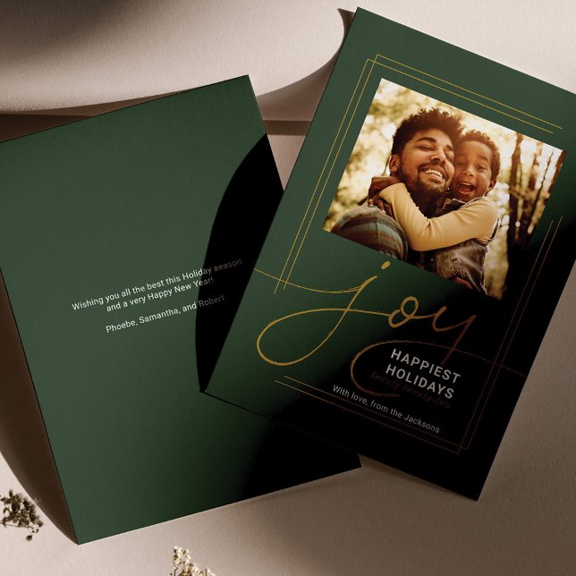 Tarjeta Festiva Saludos familiares Foto Script Joy Navidades (Family Photo Christmas Greetings Card)