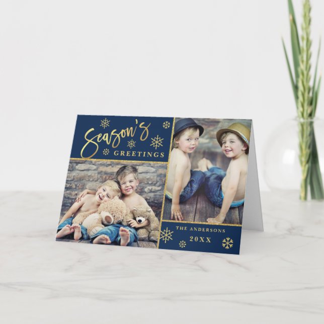 Tarjeta Festiva Saludos modernos de 2 fotos de temporada (Anverso)