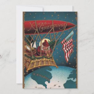 Tarjeta Festiva Saludos navideños al viejo patriota Santa en Blimp