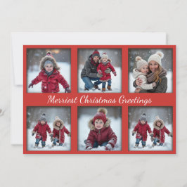 Tarjeta Festiva Saludos navideños clásicos rojos de 6 fotos | Fami