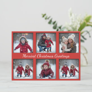 Tarjeta Festiva Saludos navideños clásicos rojos de 6 fotos | Fami