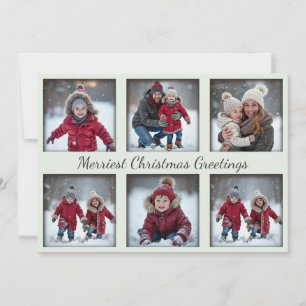 Tarjeta Festiva Saludos navideños de Mint Green 6-Photo Familia