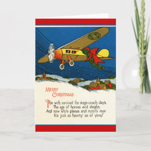 Tarjeta Festiva Saludos navideños del avión de época