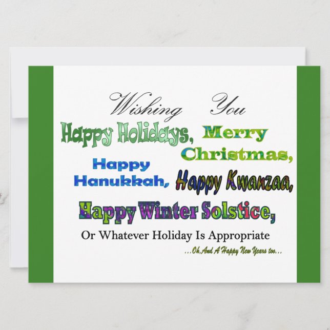 Tarjeta Festiva Saludos navideños múltiples verdes (Anverso)