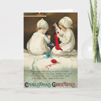 Tarjeta Festiva Saludos navideños niños masticando Navidades Socks