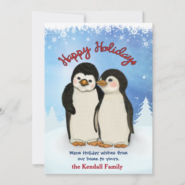 Tarjeta Festiva Saludos Penguin Winter (Anverso)