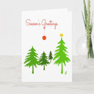 Tarjeta Festiva Saludos, Pine Trees, 1 estrella, 1 Ornamento rojo