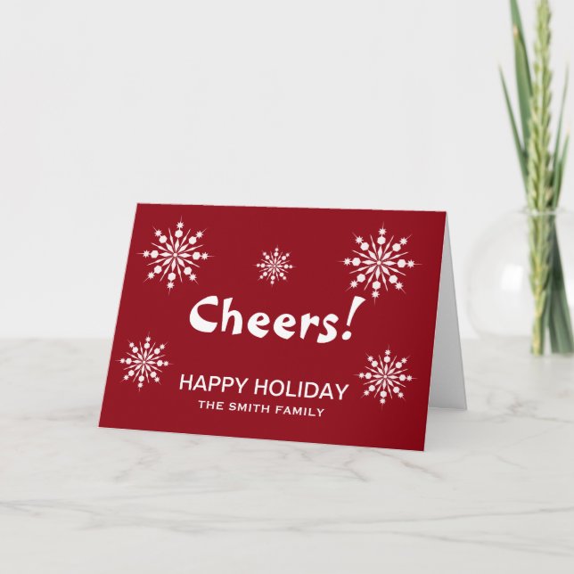 Tarjeta Festiva Saludos rojos al copo de nieve de los Navidades fe (Anverso)