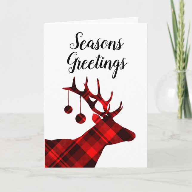 Tarjeta Festiva Saludos Rústicos Rojos Plaid Deer Blank (Anverso)