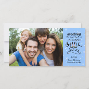Tarjeta Festiva Saludos sELFie, Nieve en Azul Cambiable