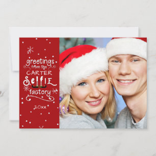 Tarjeta Festiva Saludos SELFie, Rojo Cambiable, Superposición Hela