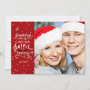 Tarjeta Festiva Saludos SELFie, Rojo Cambiable, Superposición Hela