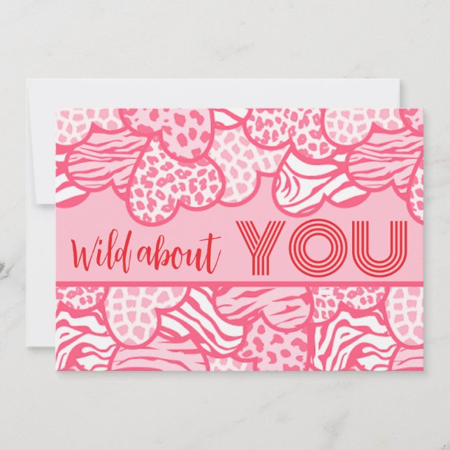 Tarjeta Festiva Salvaje sobre ti Rubor Pink Wild Hearts Valentine (Anverso)