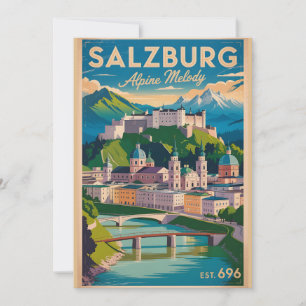 Tarjeta Festiva Salzburgo Austria Retro Silueta Urbana Viajes