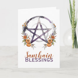 Tarjeta Festiva Samhain Blessing Pumpkins & Pentacle Halloween