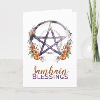 Tarjeta Festiva Samhain Blessing Pumpkins & Pentacle Halloween