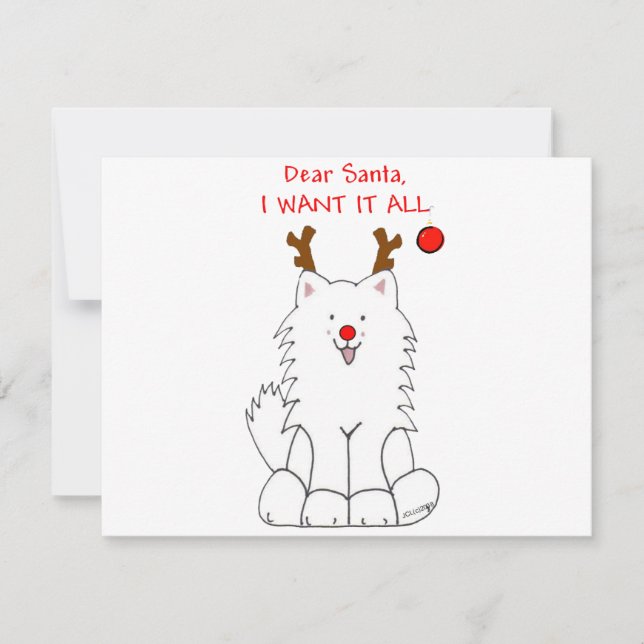 Tarjeta Festiva Samoyed Dear Santa (Anverso)
