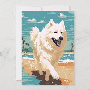 Tarjeta Festiva Samoyed en la playa