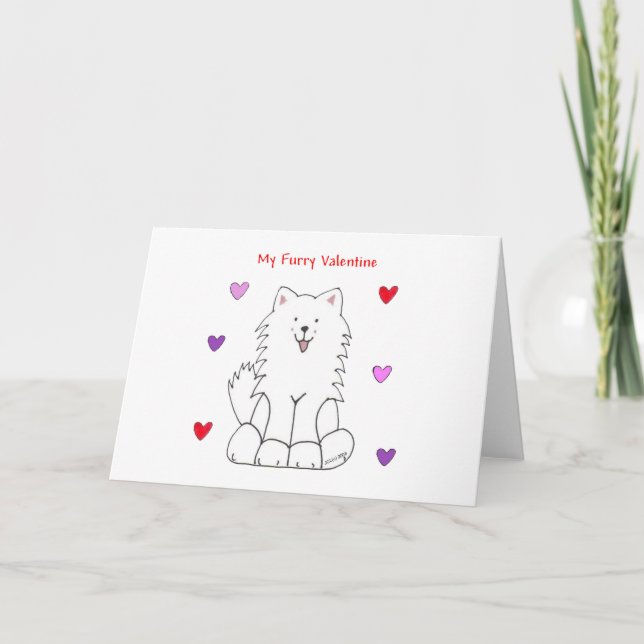 Tarjeta Festiva Samoyed Furry Valentine (Anverso)