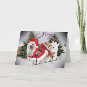 Tarjeta Festiva Samoyed Santa y Helper Greetings