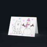 Tarjeta Festiva Samoyed y Snowman<br><div class="desc">Este artículo tiene mi diseño Samoyed & Snowman.  Maravilloso diseño de vacaciones para regalar o para conservar.</div>