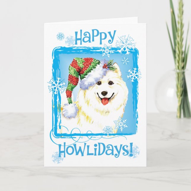 Tarjeta Festiva Samoyedo feliz de Howlidays (Anverso)